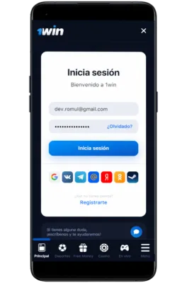 Interfaz de Inicio de Sesión en la App de 1Win