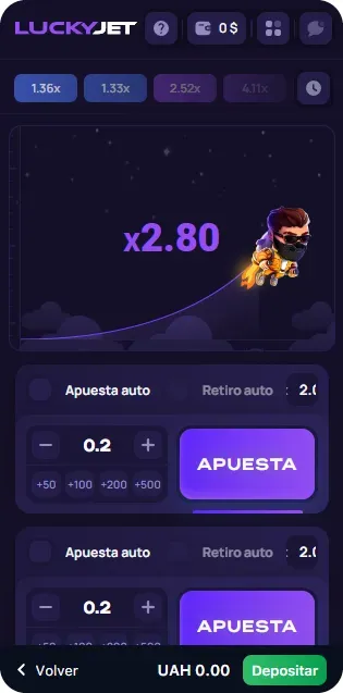 Juego iniciado, el multiplicador 2.8x está en la pantalla